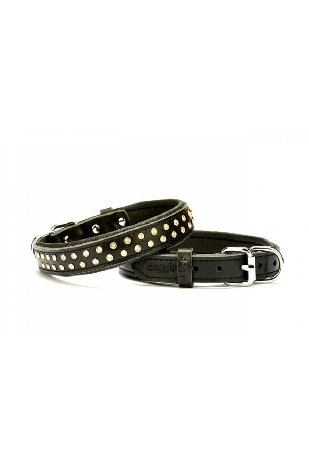 Lisinya205  Konforlu Deri Swarovski Kristal Taşlı Köpek Boyun Tasması 2 x 28-34 cm Siyah