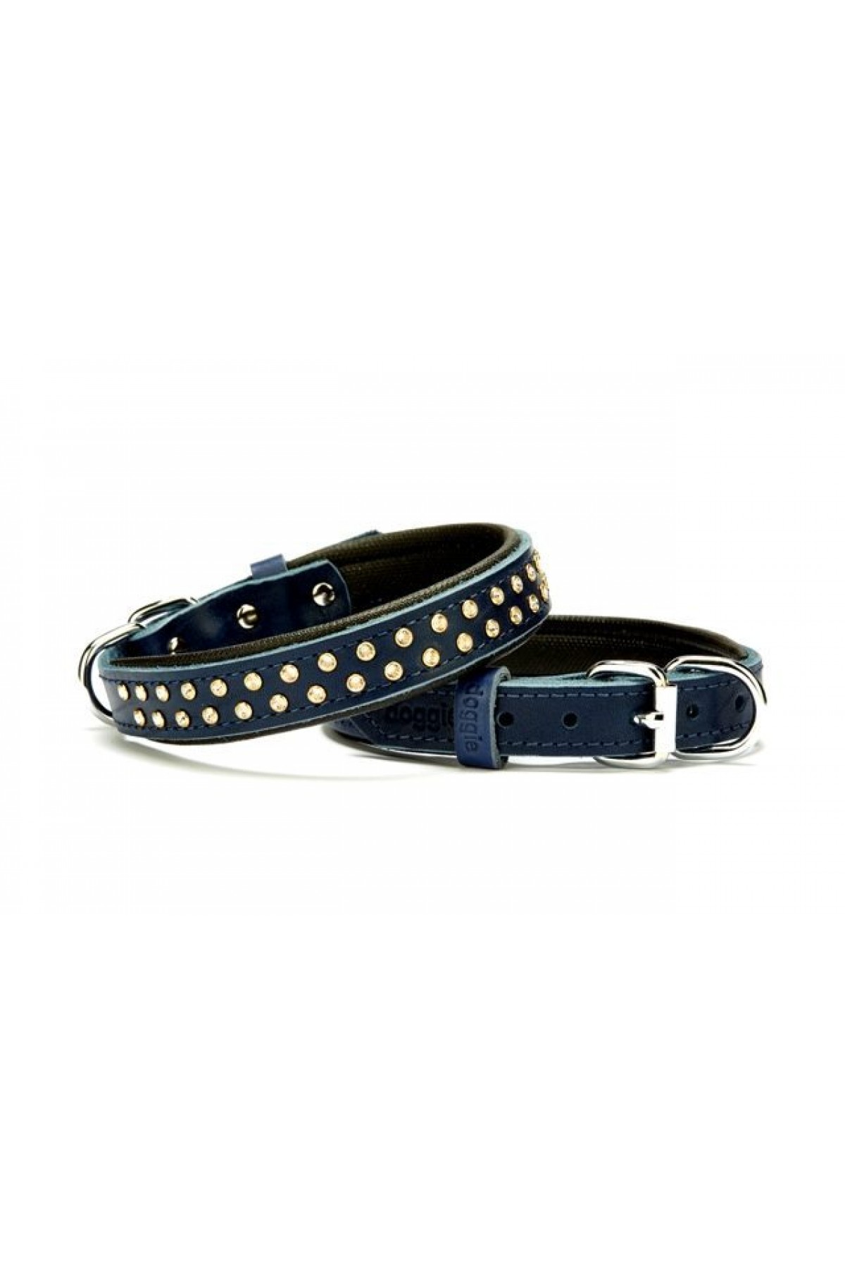 Lisinya205  Konforlu Deri Swarovski Kristal Taşlı Köpek Boyun Tasması 2 x 28-34 cm Mavi