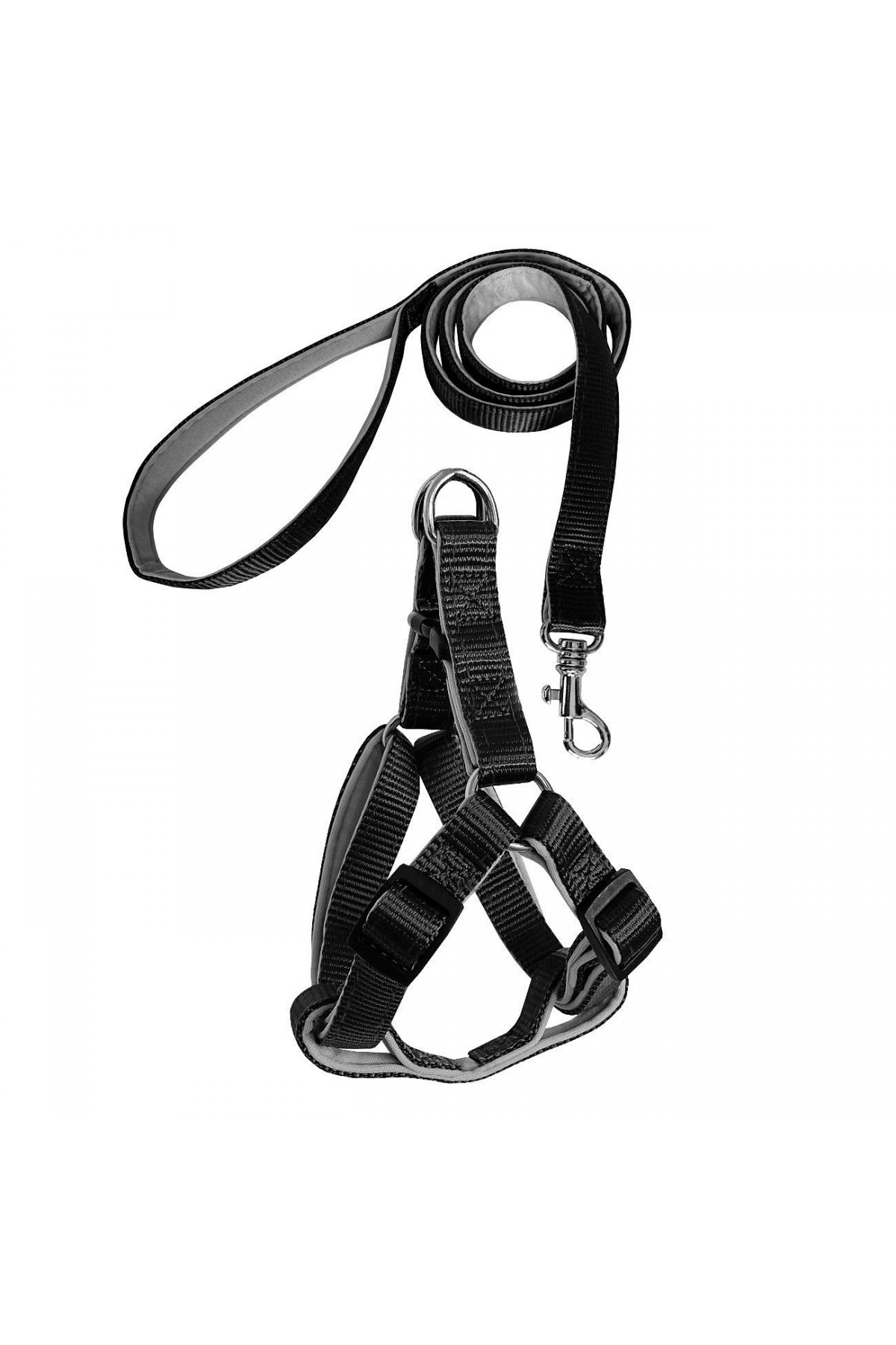 Lisinya205 Gezdirme Kayışlı Dokuma Köpek Göğüs Tasma Seti 52*73-110 cm Siyah