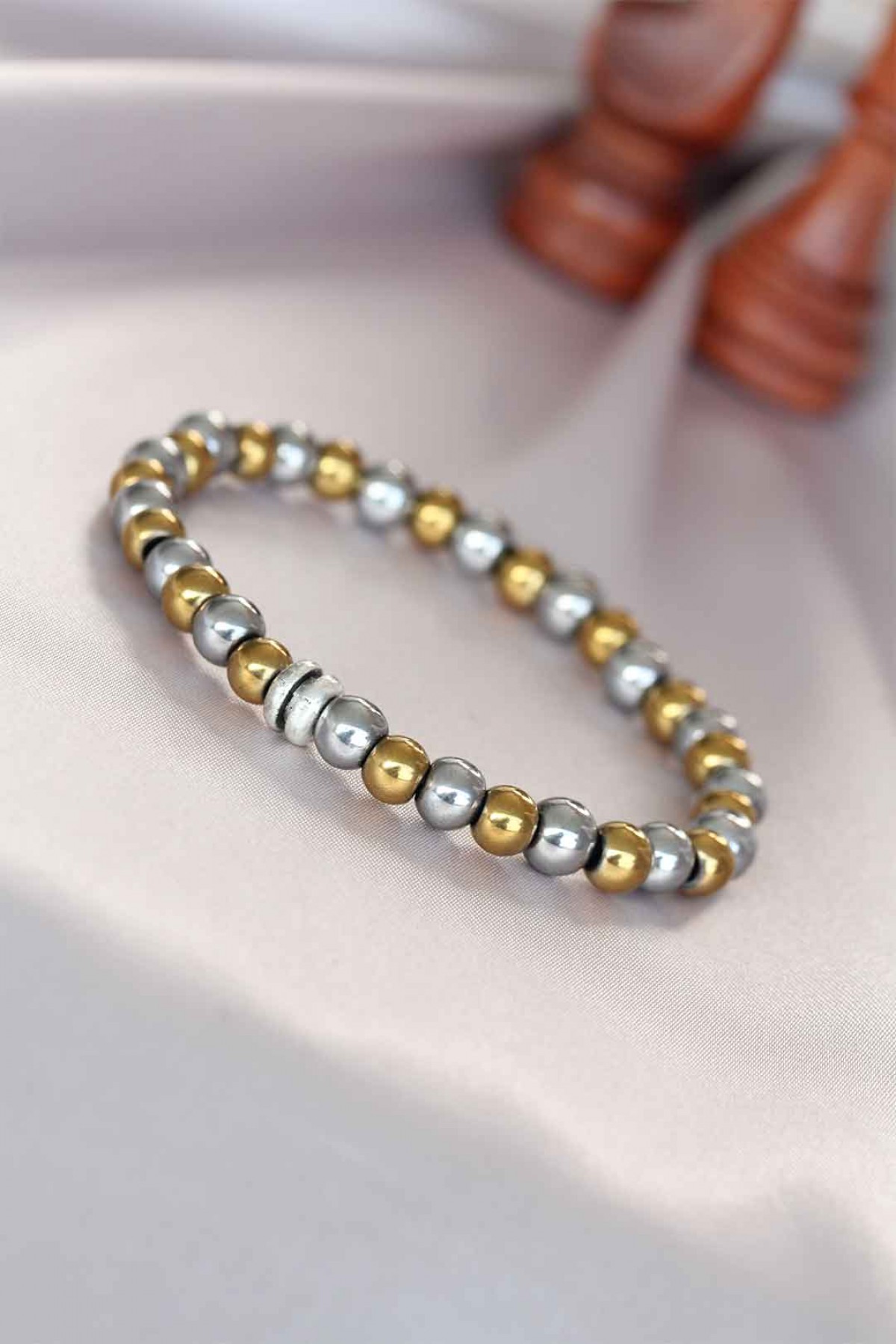 Hematit Silver Gold Renk Doğal Taş Erkek Bileklik - Lisinya
