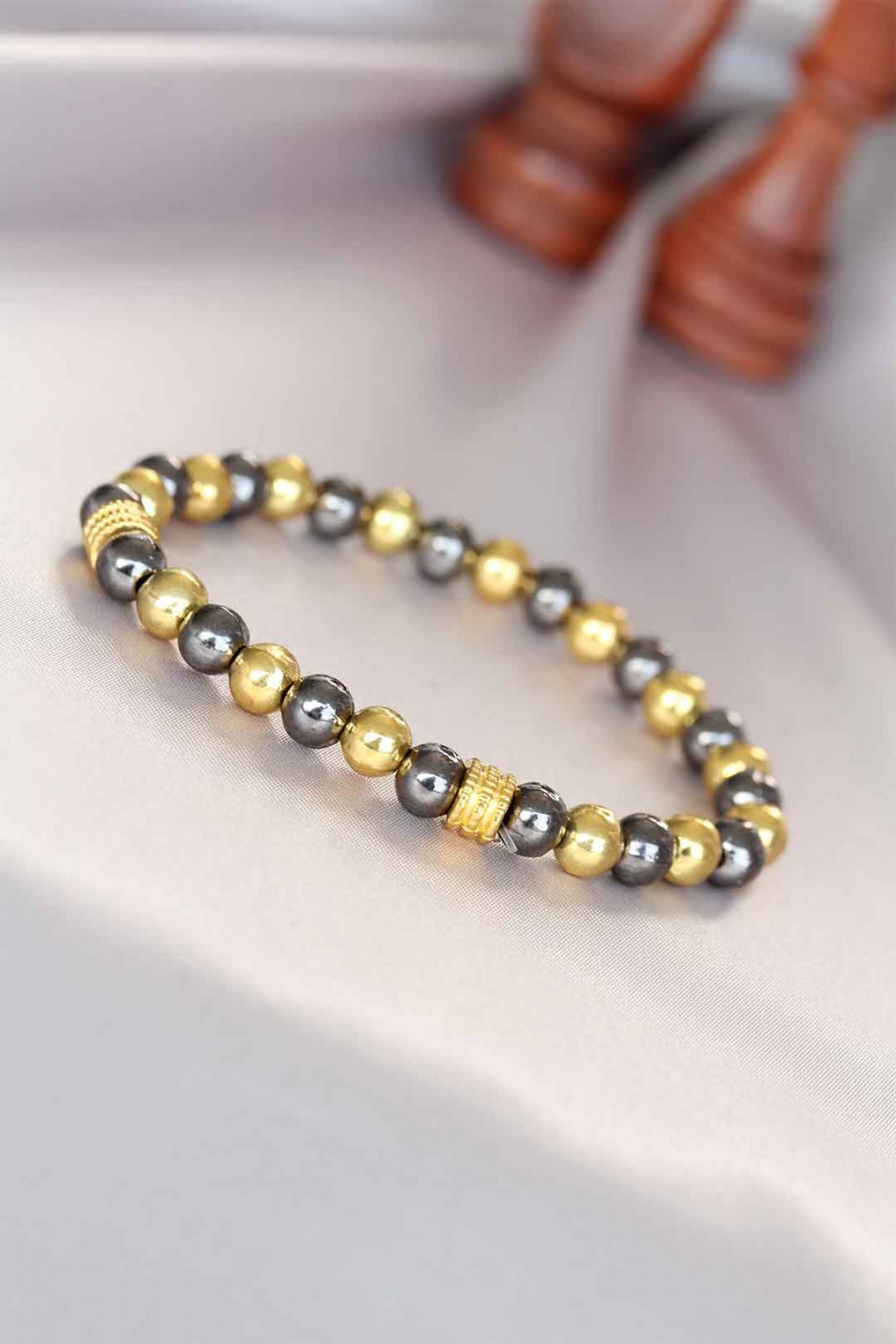 Hematit Füme Gold Renk Doğal Taş Erkek Bileklik - Lisinya