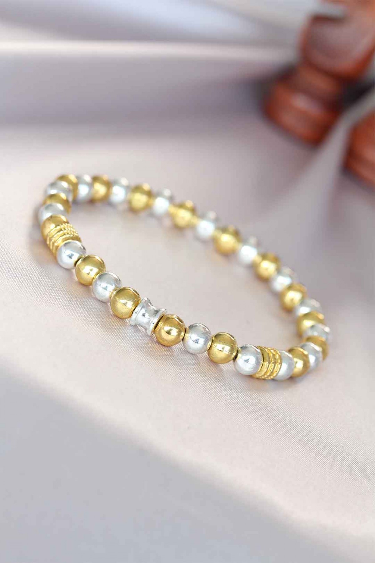 Hematit Gümüş Gold Renk Doğal Taş Erkek Bileklik - Lisinya