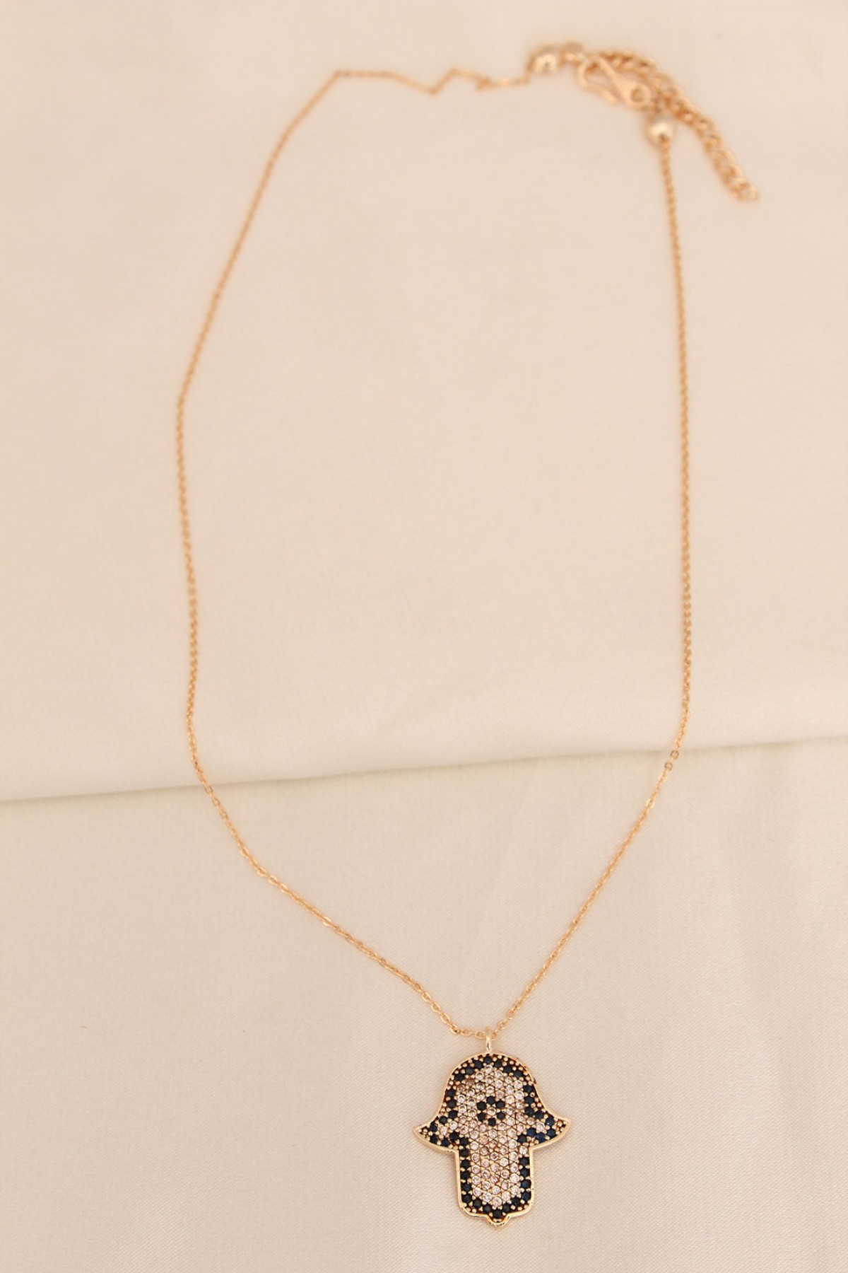 Gold Renk Metal Minimal Taşlı Fatma Ana Eli Figürlü Kolye - Lisinya