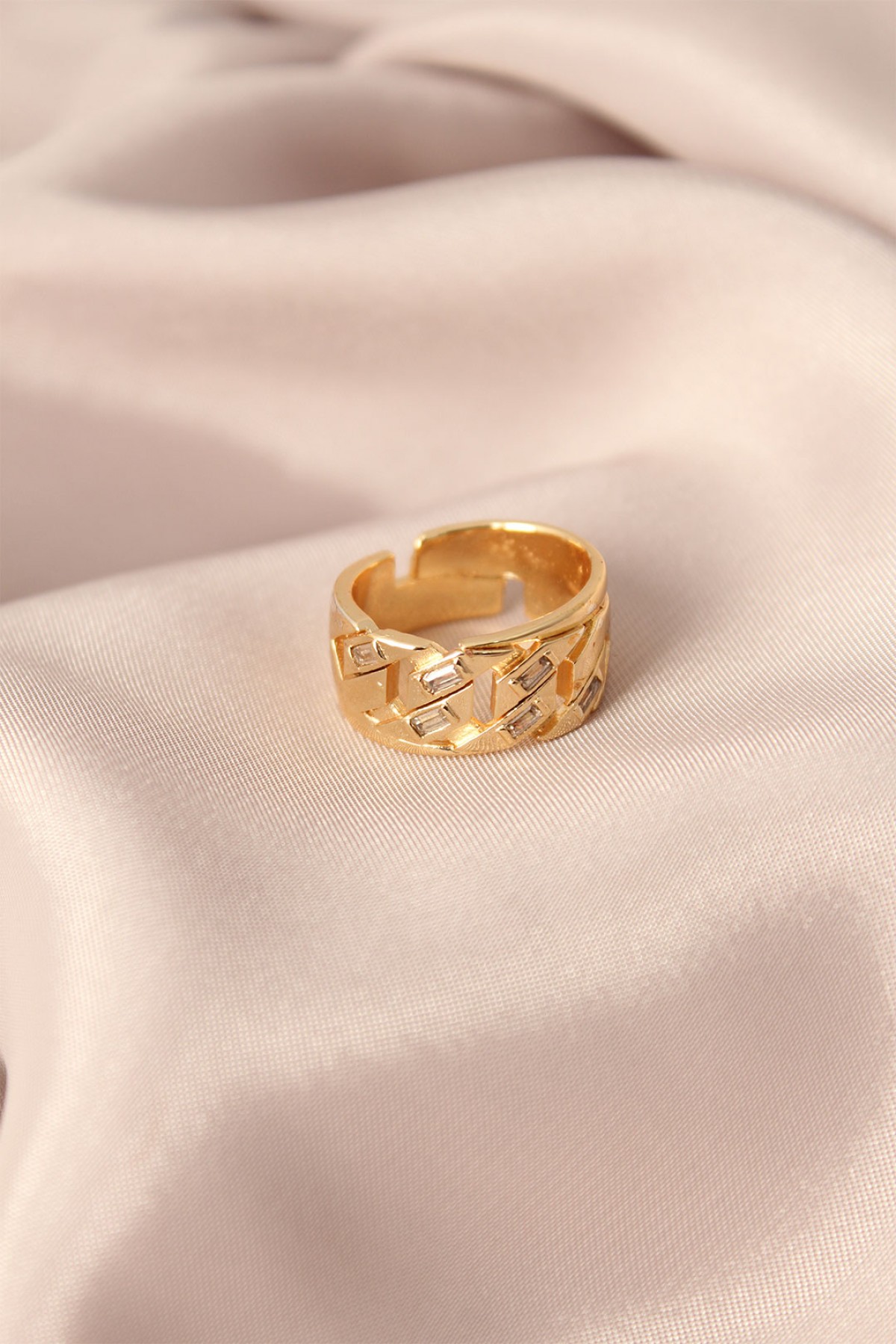Gold Renk Metal Taşlı Model Ayarlanabilir Kadın Yüzük - Lisinya