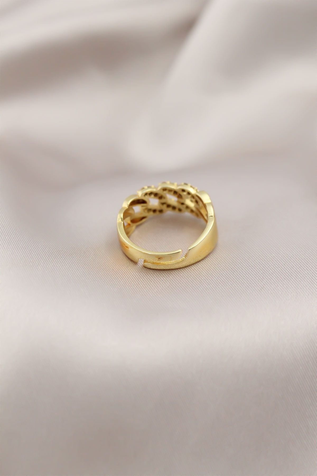 Gold Renk Metal Zincir Model Taşlı Kadın Yüzük - Lisinya