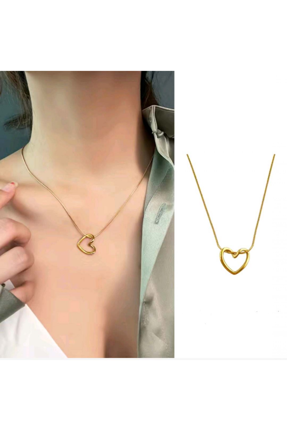 316L Çelik Zincir Gold Renk Kalp Model Kadın Kolye - Lisinya