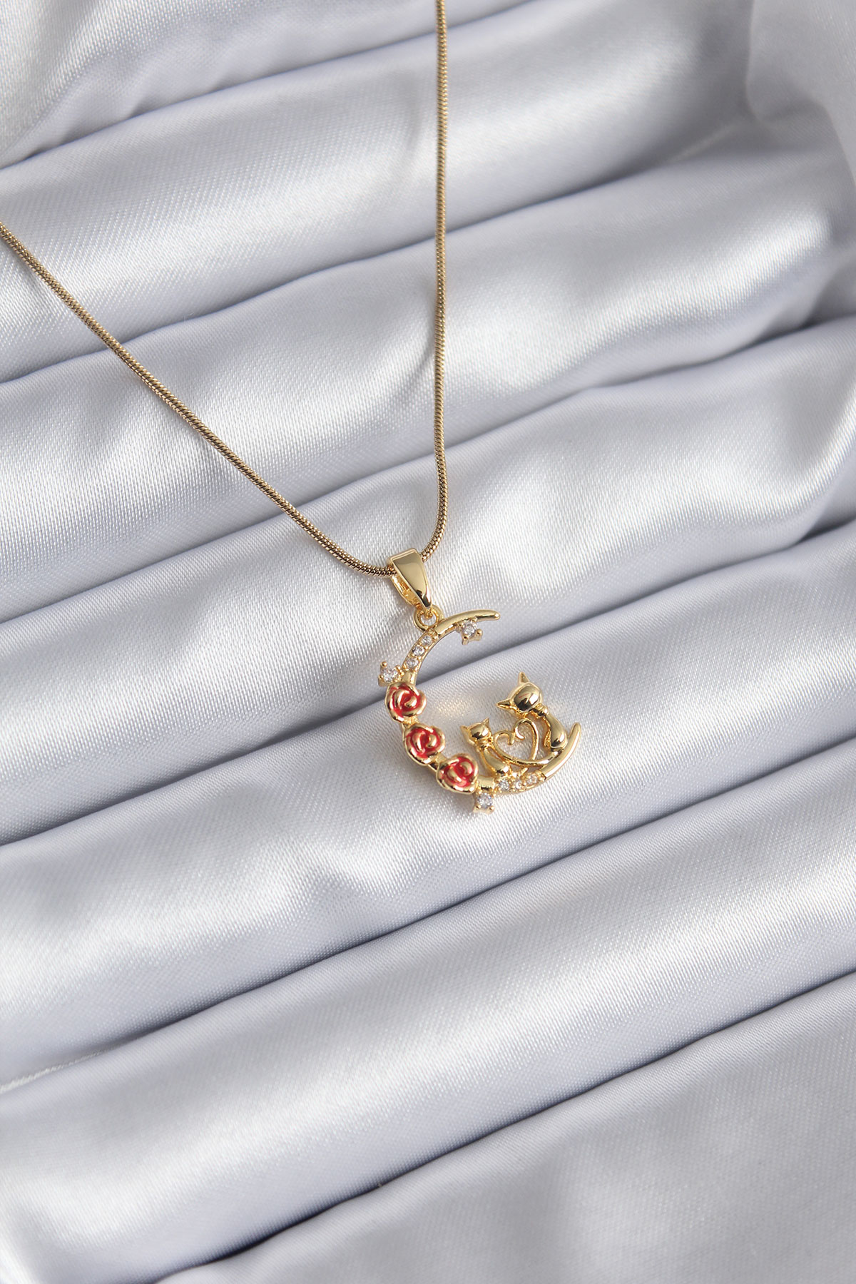 316L Çelik Gold Renk Hilal Kedi Model Zirkon Taşlı Detay Kadın Kolye - Lisinya 316L Çelik Gold Renk Hilal Kedi Model Zirkon Taşlı Detay Kadın Kolye - Lisinya