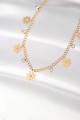316L Çelik Taşlı Gold Renk Çoklu Çiçek Kolye - Lisinya