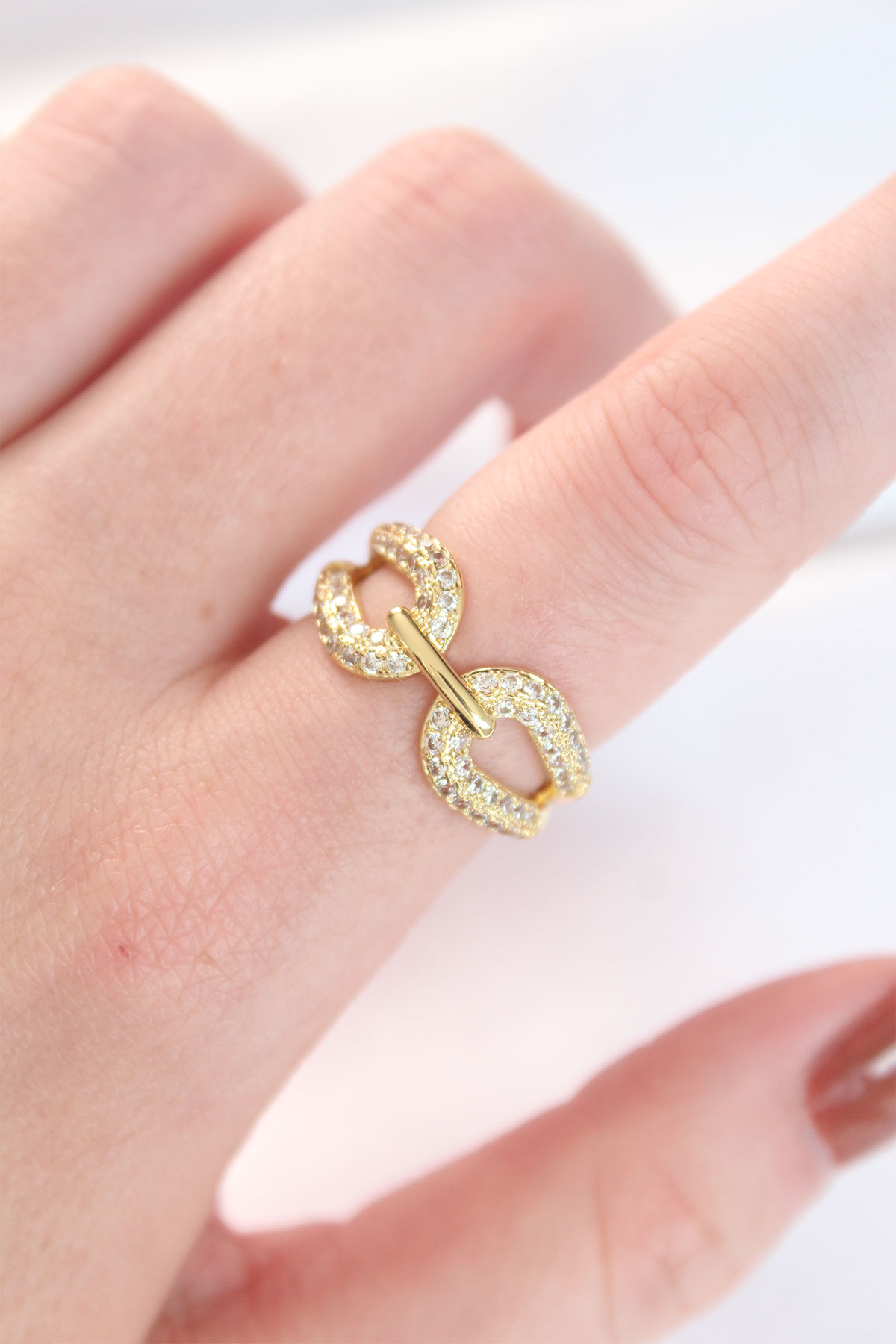 Zirkon Taşlı Gold Renk Ayarlanabilir Yüzük - Lisinya