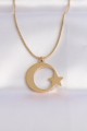 316L Çelik Zincir Gold Renk Ay Yıldız Unisex Kolye - Lisinya
