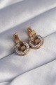 316L Çelik Gold Renk Zirkon Taşlı İç İçe Geçmeli Oval Küpe - Lisinya