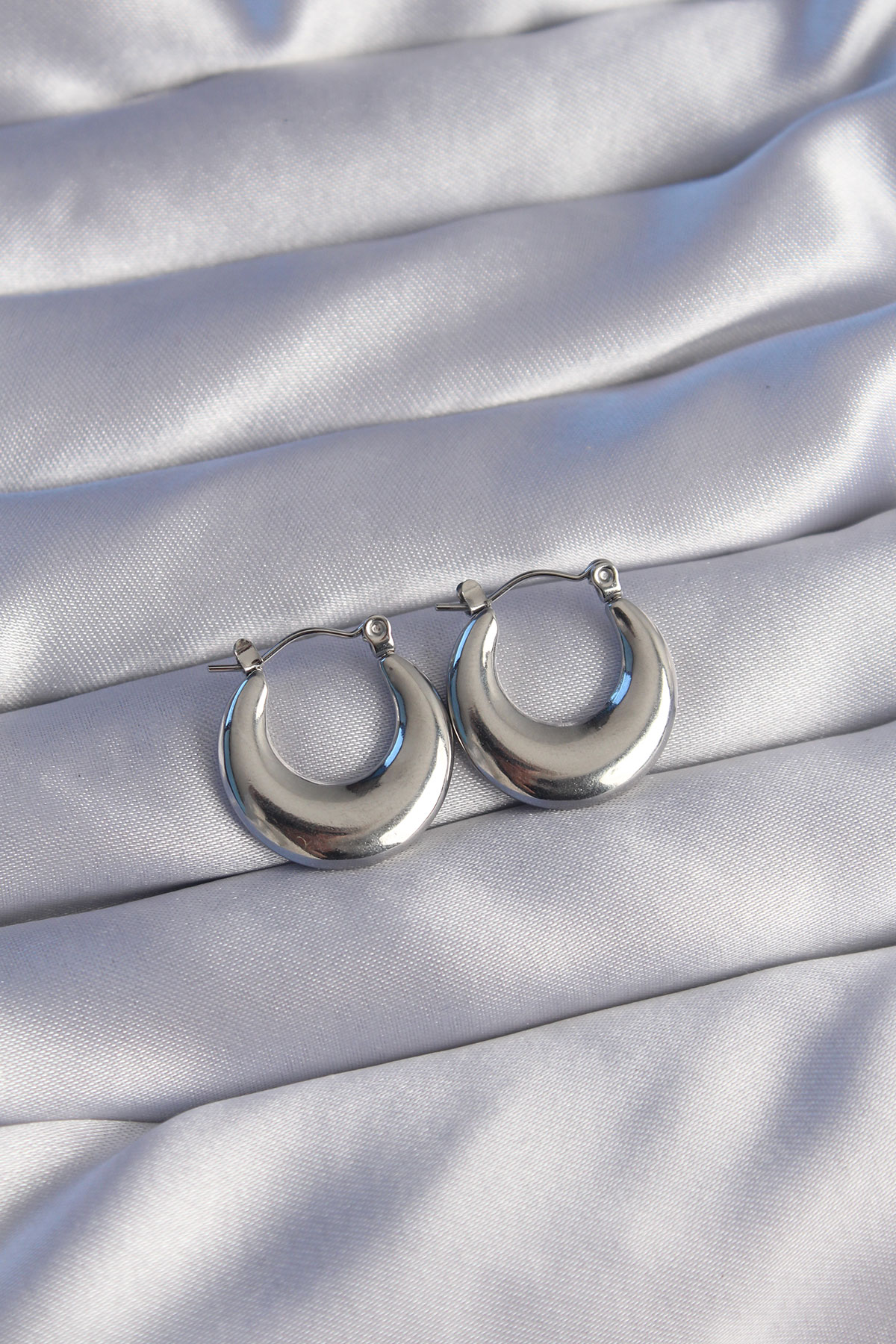 316L Çelik Gümüş Renk Oval Ayna Model Küpe - Lisinya