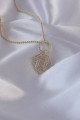 Pirinç Zirkon Taşlı Gold Renk Oval Detaylı Serenay Kolyesi - Lisinya
