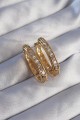 Pirinç Gold Renk Zirkon Taşlı Oval Model Küpe - Lisinya