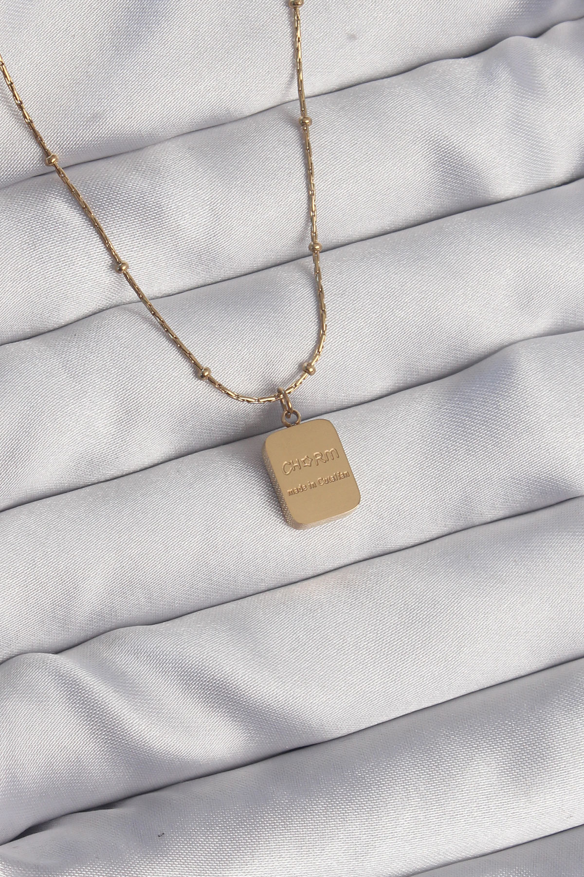 316L Çelik Gold Renk Kare Charm Model Kolye - Lisinya