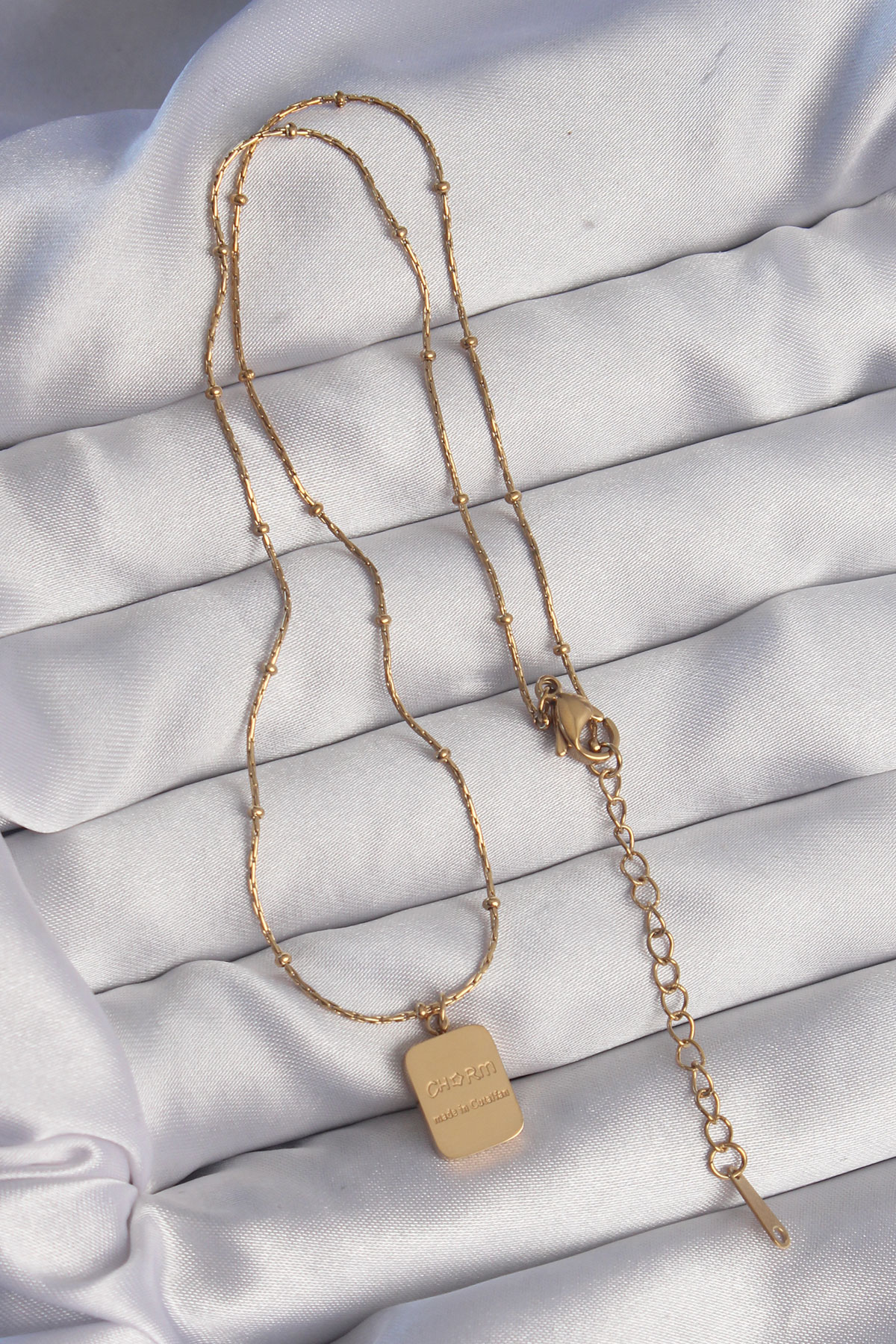 316L Çelik Gold Renk Kare Charm Model Kolye - Lisinya
