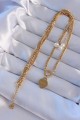 316L Çelik Gold Renk Çift Zincir İnci Detayı Love Kalp Kolye - Lisinya 316L Çelik Gold Renk Çift Zincir İnci Detayı Love Kalp Kolye - Lisinya