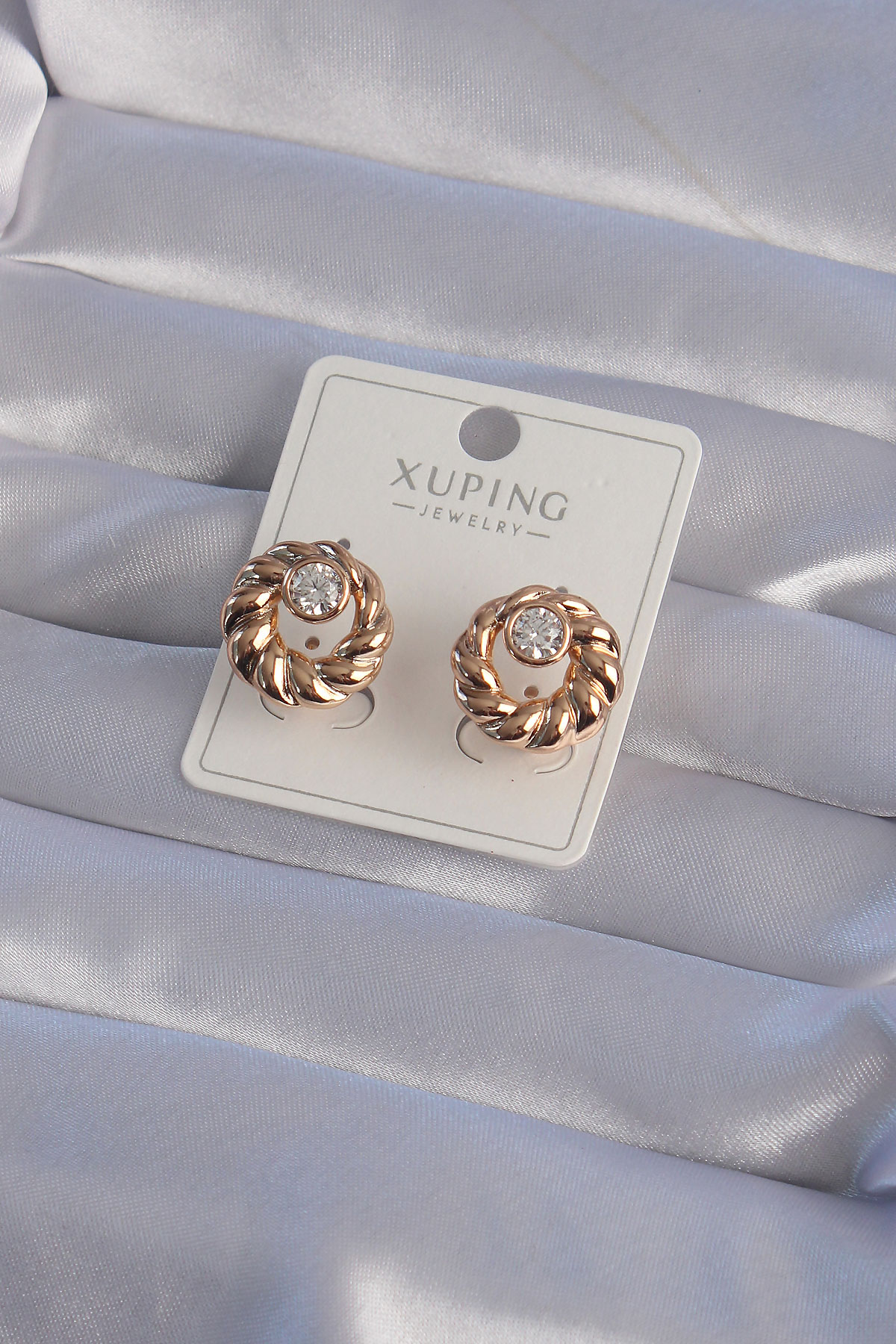 XUPİNG Rose Renk Oval Zirkon Taşlı Burgu Model Küpe - Lisinya