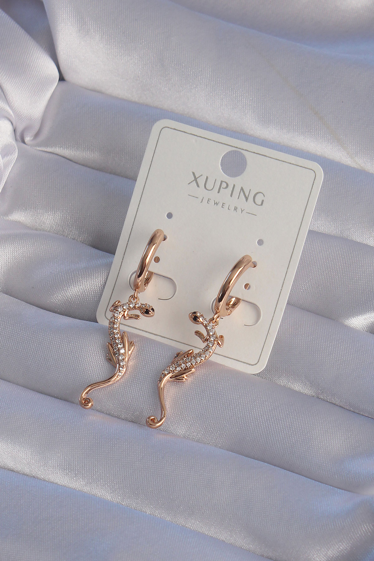 XUPİNG Rose Renk Zirkon Taşlı Kertenkele Model Halka Küpe - Lisinya