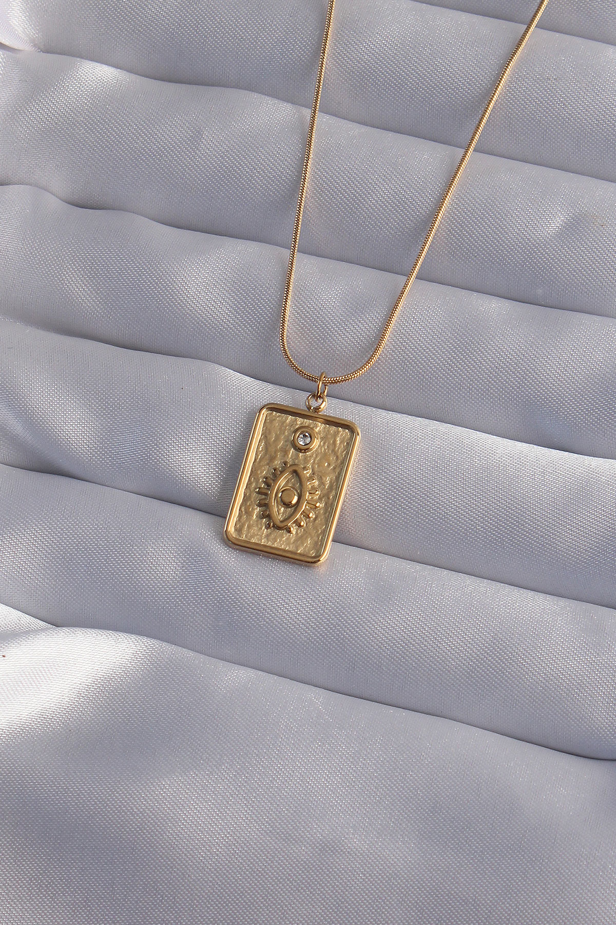 316L Çelik Zincir Gold Renk Zirkon Taşlı Göz Figür Tarot Kolye - Lisinya