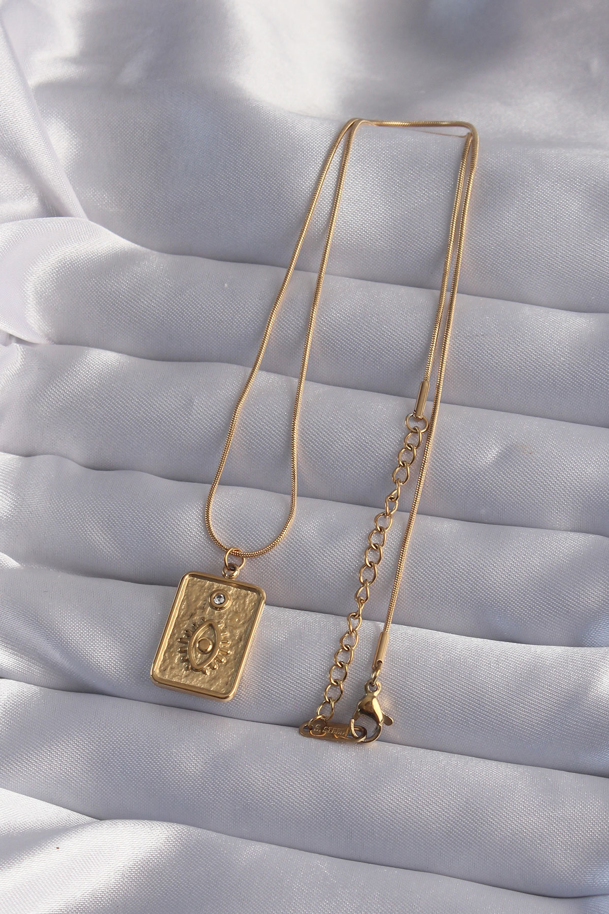 316L Çelik Zincir Gold Renk Zirkon Taşlı Göz Figür Tarot Kolye - Lisinya