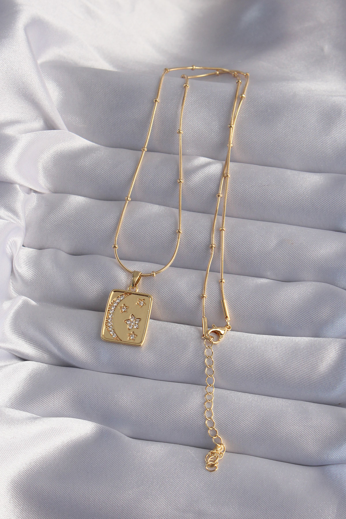 316L Çelik Zincir Gold Renk Zirkon Taşlı Ay Yıldız Figürlü Tarot Kolye - Lisinya