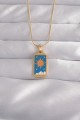 316L Çelik Gold Renk Mavi Mineli Güneş Model Tarot Kolye - Lisinya