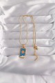 316L Çelik Gold Renk Mavi Mineli Güneş Model Tarot Kolye - Lisinya