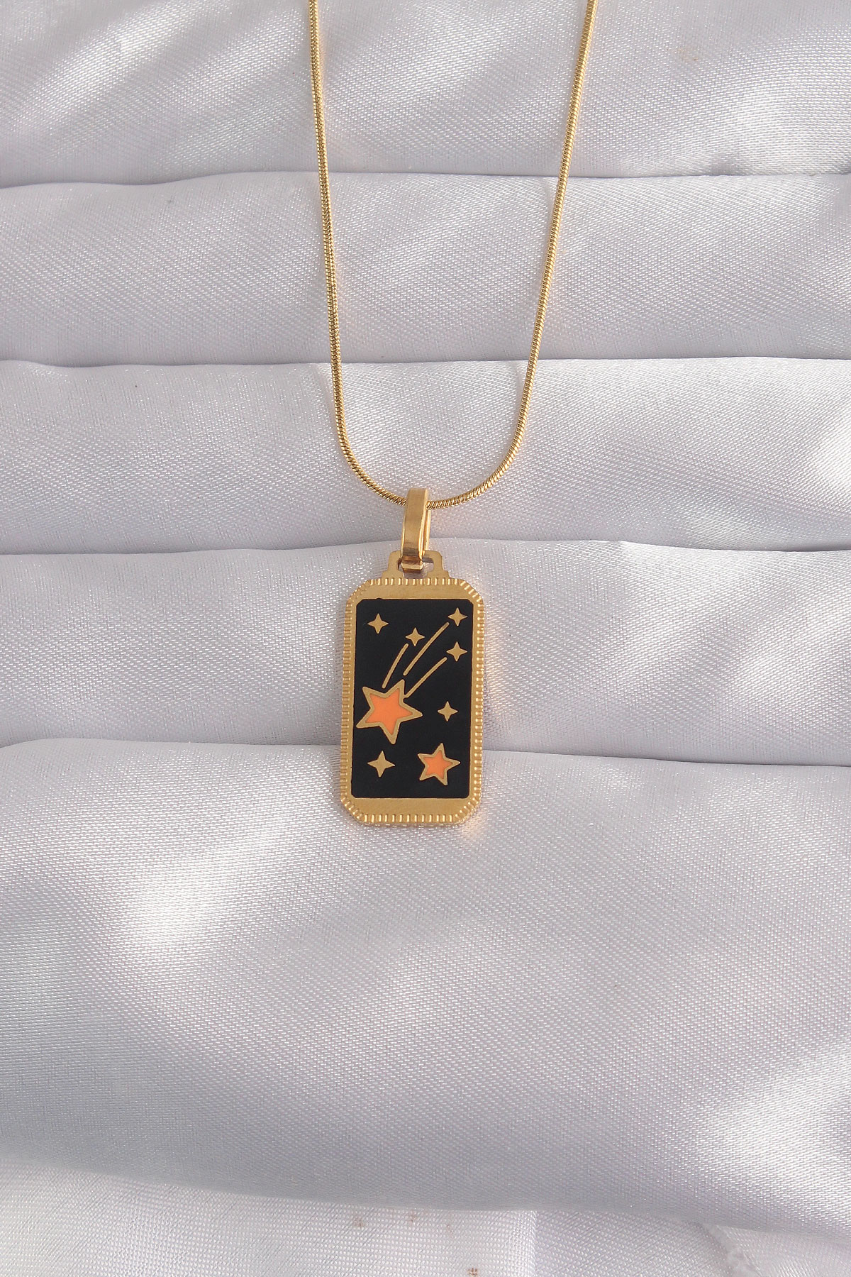 316L Çelik Gold Renk Siyah Mineli Yıldız Figür Tarot Kolye - Lisinya