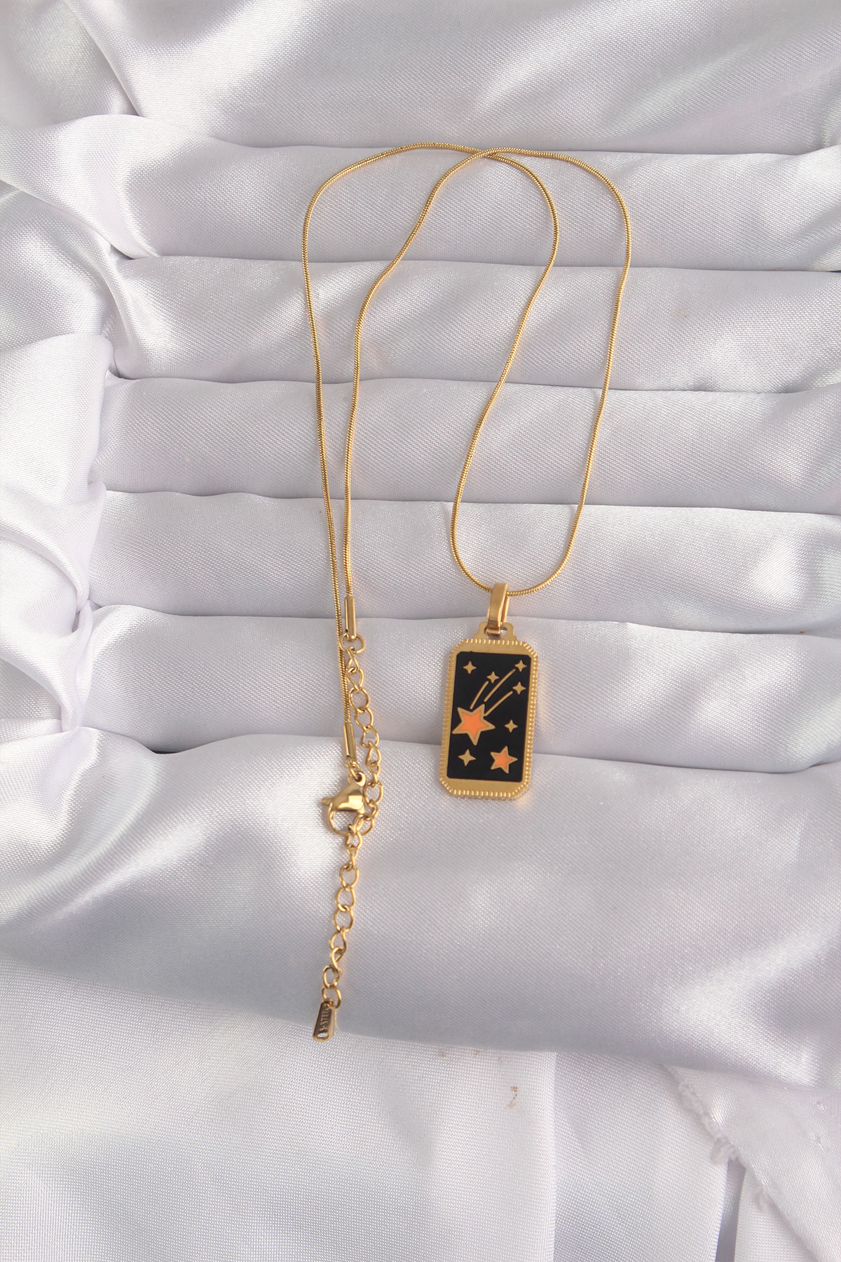 316L Çelik Gold Renk Siyah Mineli Yıldız Figür Tarot Kolye - Lisinya