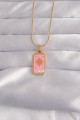 316L Çelik Gold Renk Pembe Mineli Güneş Model Tarot Kolye - Lisinya