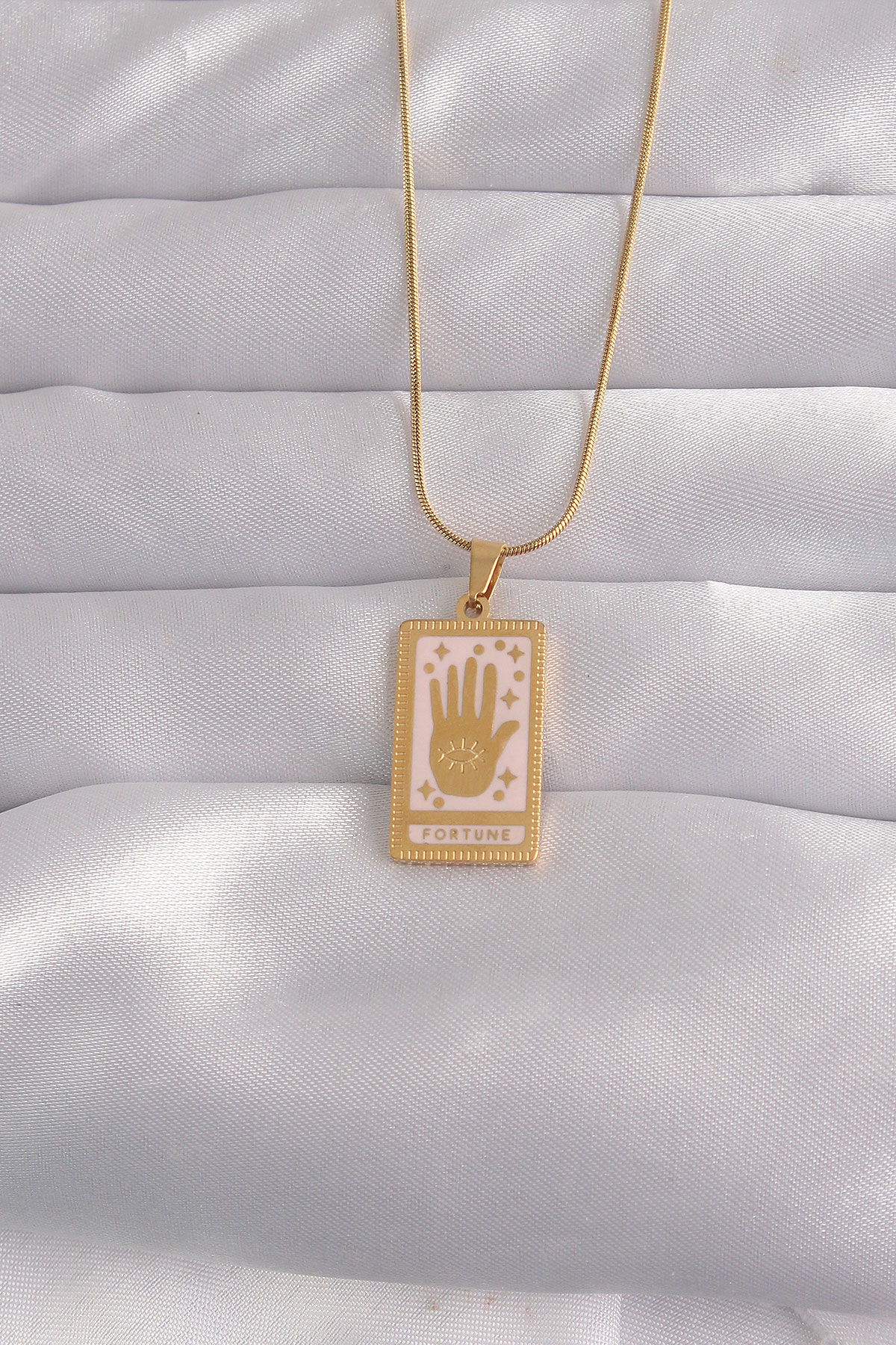 316L Çelik Gold Renk Pembe Mineli El Figür Tarot Kolye - Lisinya