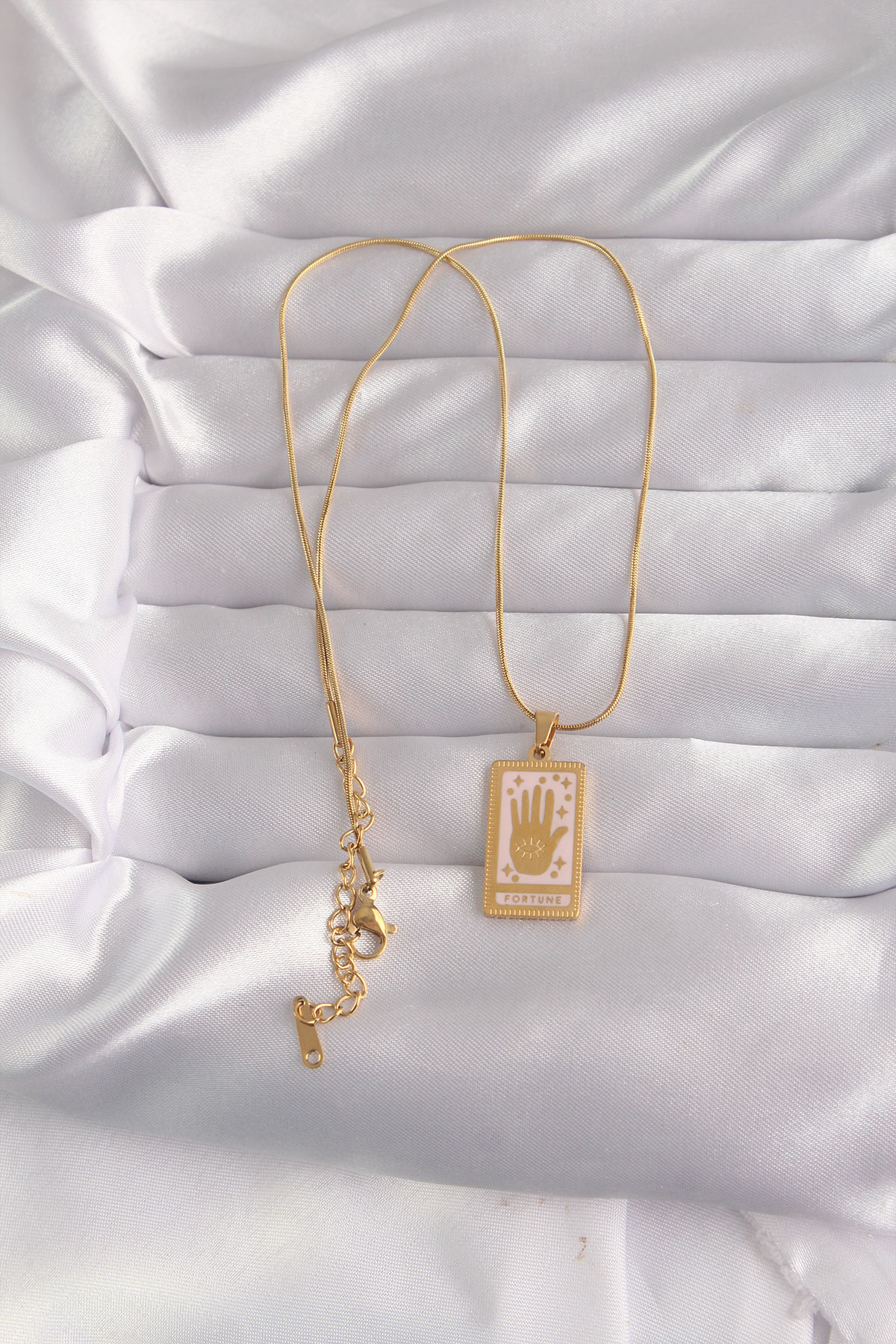 316L Çelik Gold Renk Pembe Mineli El Figür Tarot Kolye - Lisinya