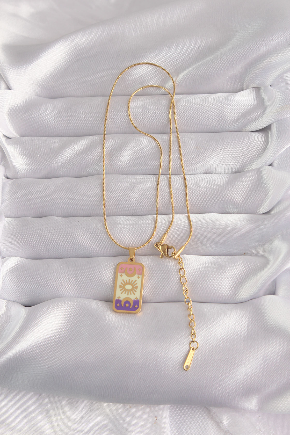 316L Çelik Gold Renk Karışık Mineli Ay Figür Tarot Kolye - Lisinya
