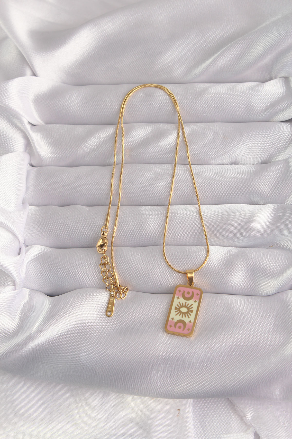 316L Çelik Gold Renk Karışık Mineli Ay Figür Tarot Kolye - Lisinya