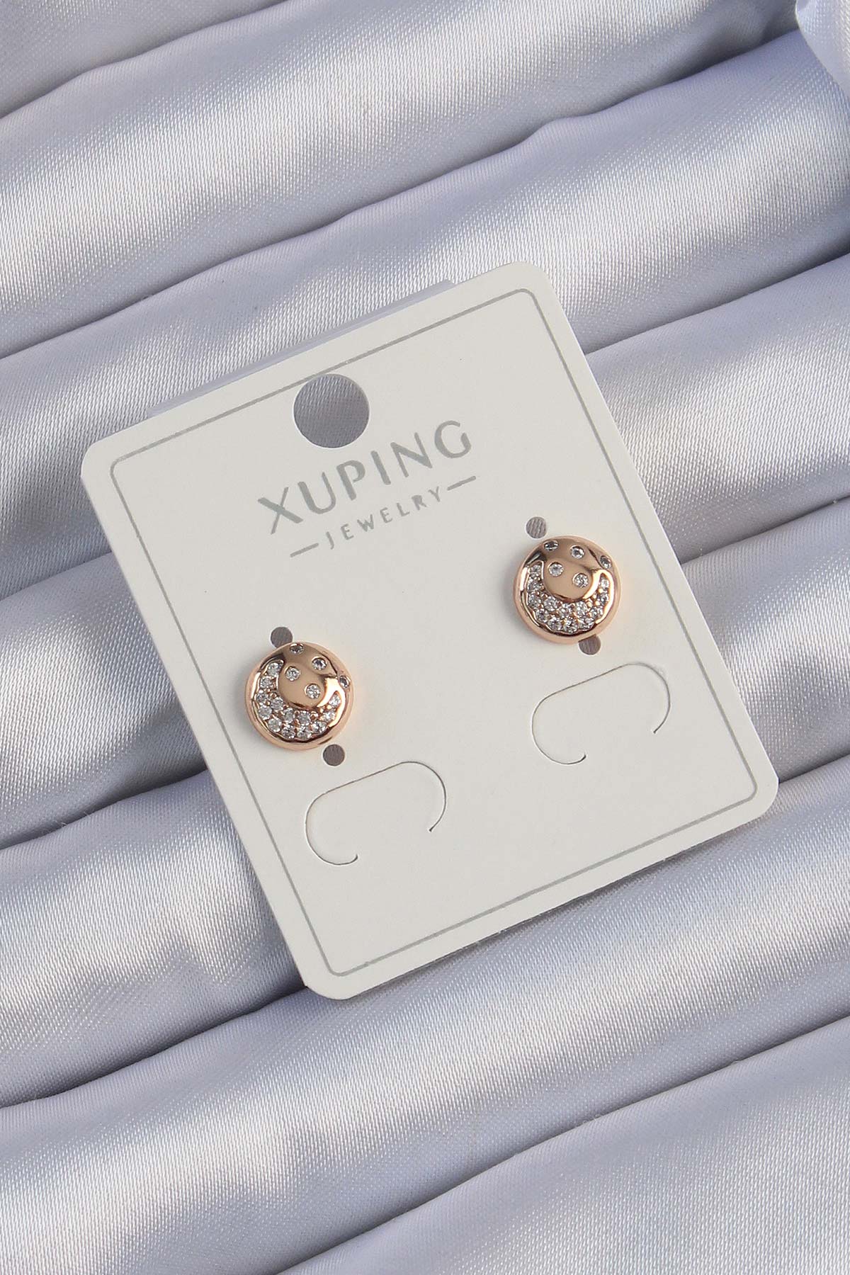 Xuping Rose Renk Zirkon Taşlı Yansımalı Oval Küpe - Lisinya