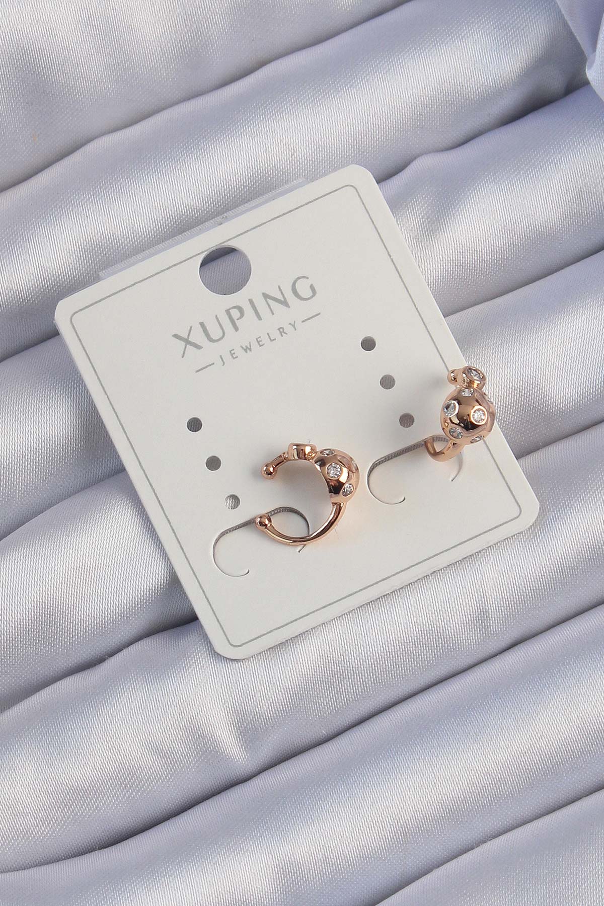 Xuping Rose Renk Zirkon Taşlı Bombeli Topçuk Earcuff Küpe - Lisinya