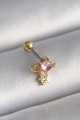 316L Çelik Gold Renk Pembe Zirkon Taşlı Sallantı Yıldız Detay Tragus Piercing - Lisinya
