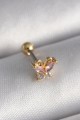 316L Çelik Gold Renk Pembe Zirkon Taşlı Kelebek Tragus Piercing - Lisinya