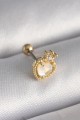 316L Çelik Gold Renk Beyaz Mineli Kalp Zirkon Taş Detaylı Taç Tragus Piercing - Lisinya