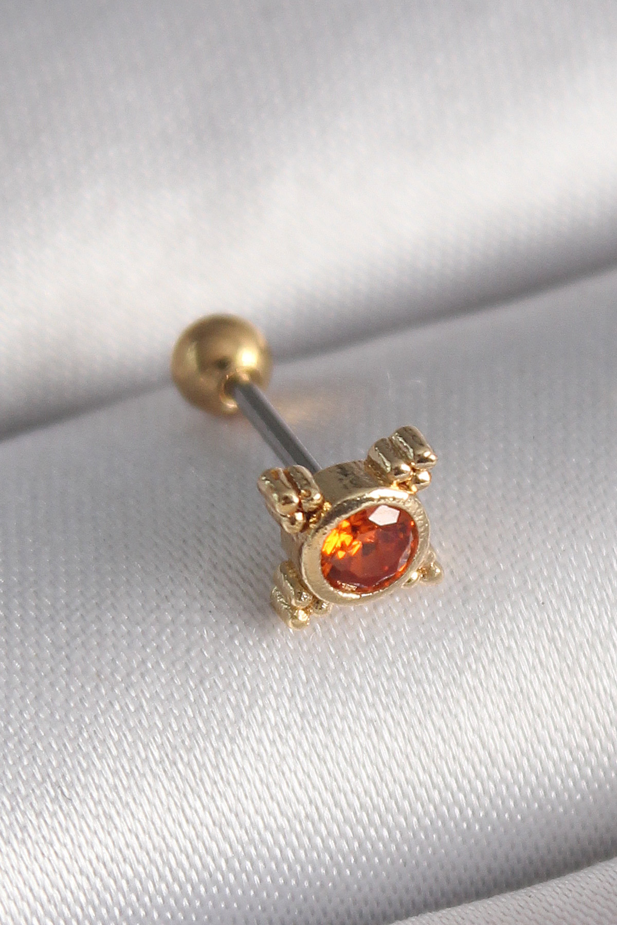 316L Çelik Gold Renk Turuncu Zirkon Taşlı Tragus Piercing - Lisinya