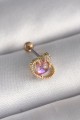 316L Çelik Gold Renk Pembe Mineli Kalp Zirkon Taş Detay Tragus Piercing - Lisinya
