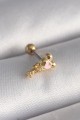 316L Çelik Gold Renk Zirkon Taş Detay Pembe Kalp İşleme Tragus Piercing - Lisinya