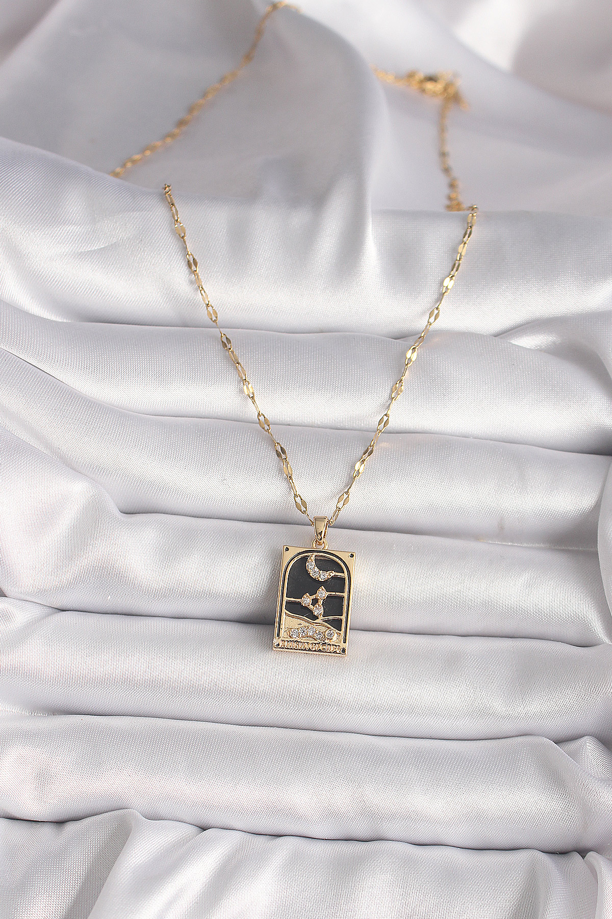 316L Çelik Gold Renk Zirkon Taşlı Ay Figürlü Tarot Model Kadın Kolye - Lisinya