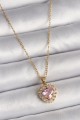 316L Çelik Gold Renk Zincir Pembe Zirkon Taşlı Kalp Model Kadın Kolye - Lisinya
