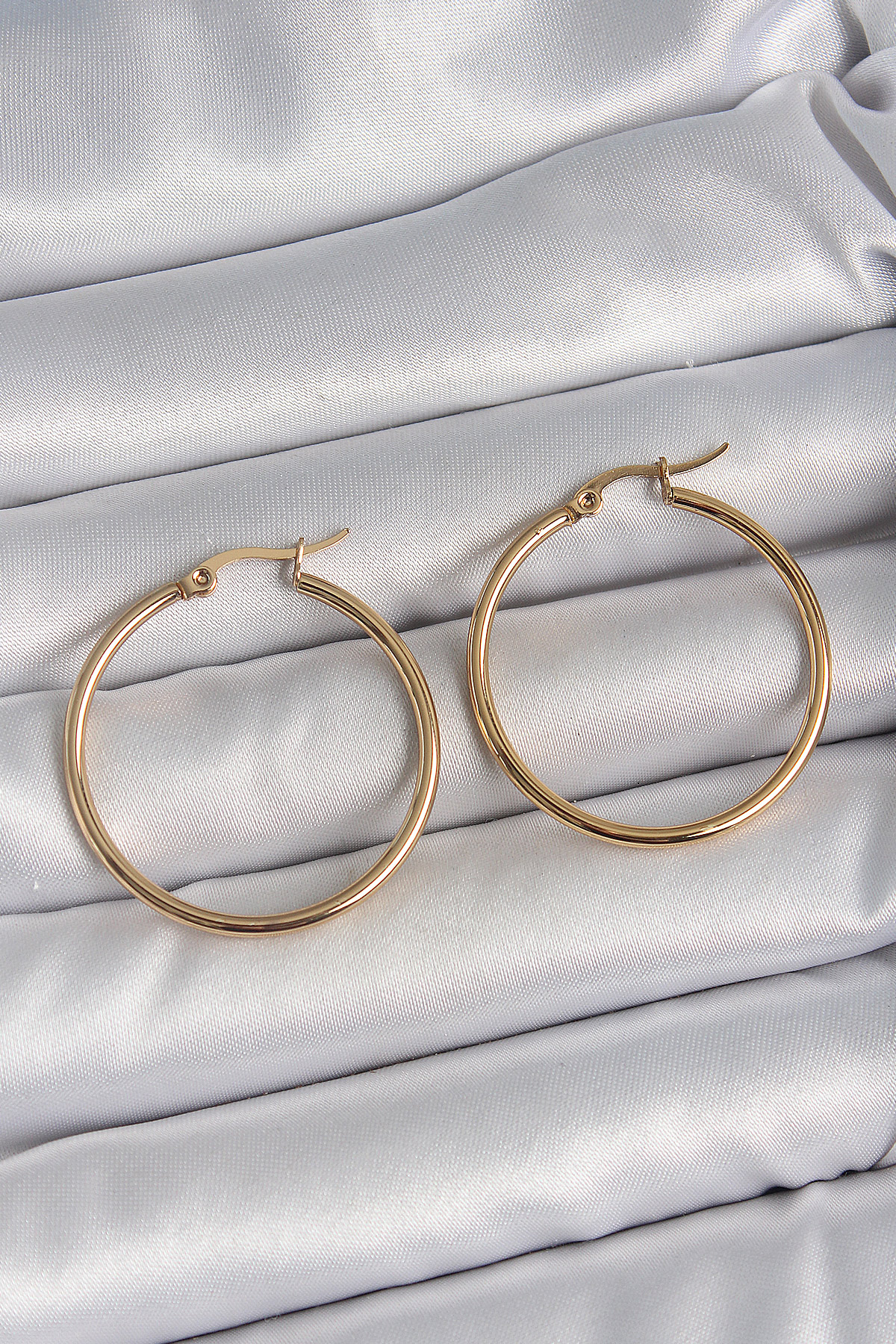 316 Çelik Gold Renk 33 mm Kadın Halka Model Kadın Küpe - Lisinya