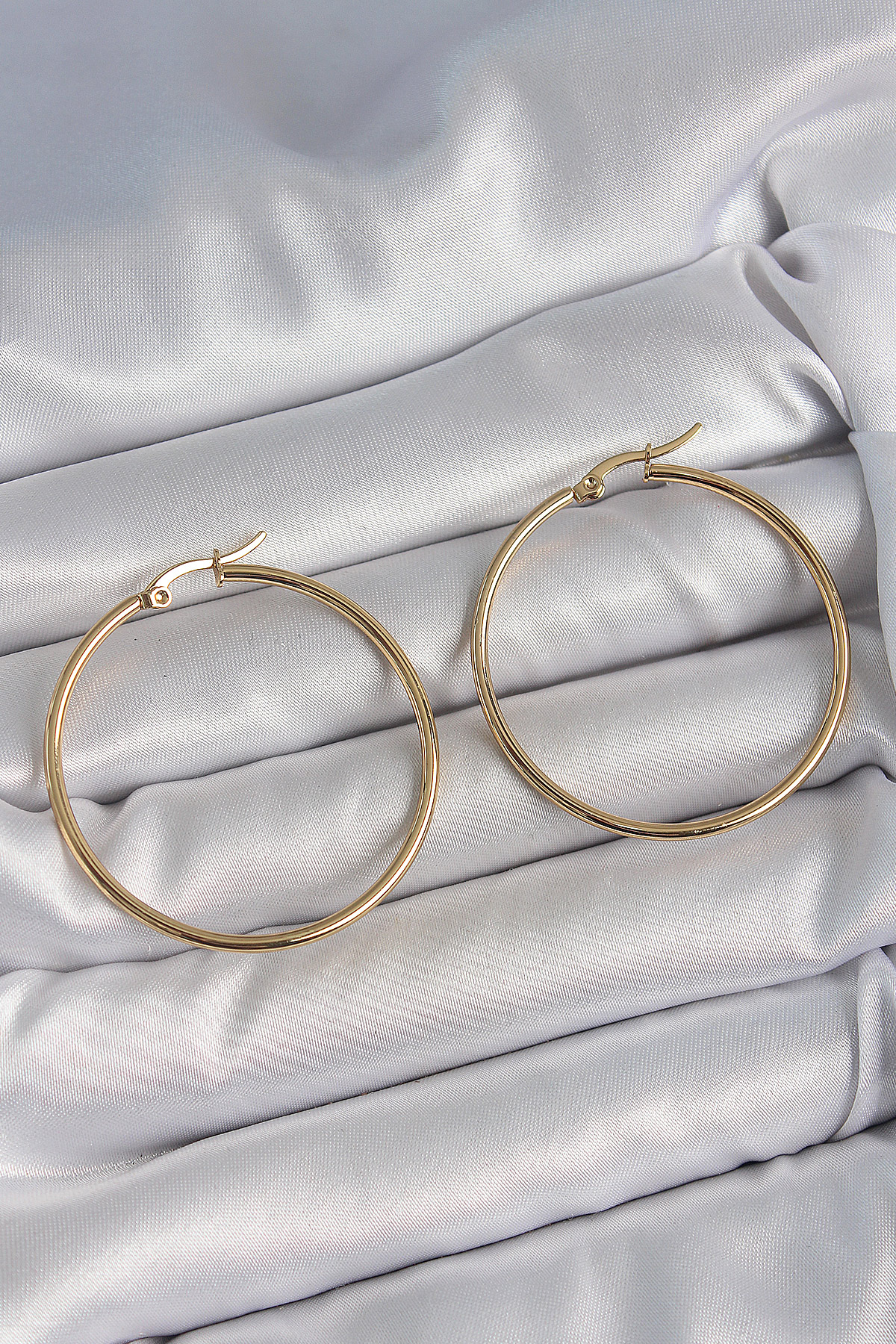 316 Çelik Gold Renk 43 mm Halka Model Kadın Küpe - Lisinya