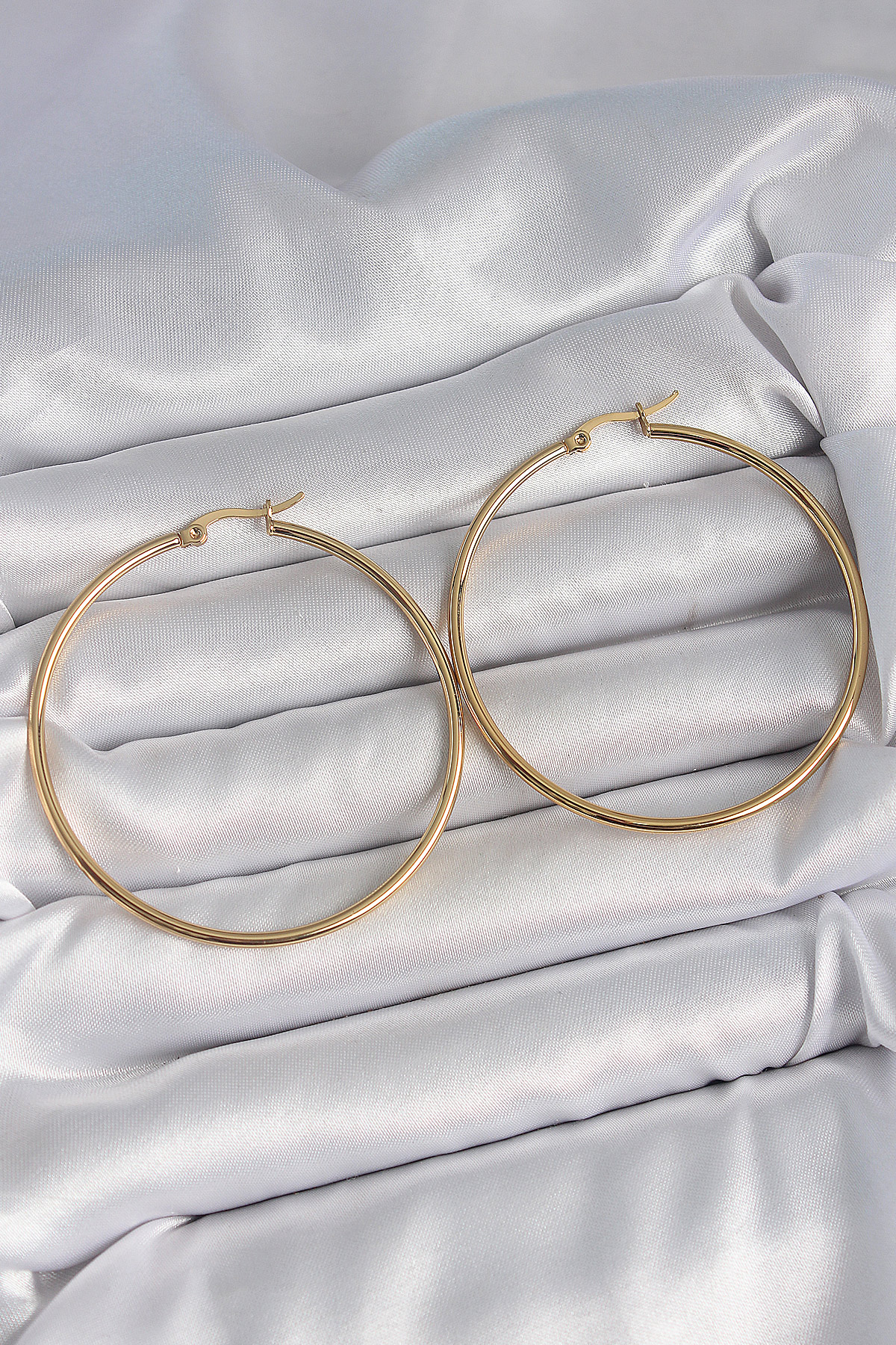 316 Çelik Gold Renk 53 mm Halka Model Kadın Küpe - Lisinya