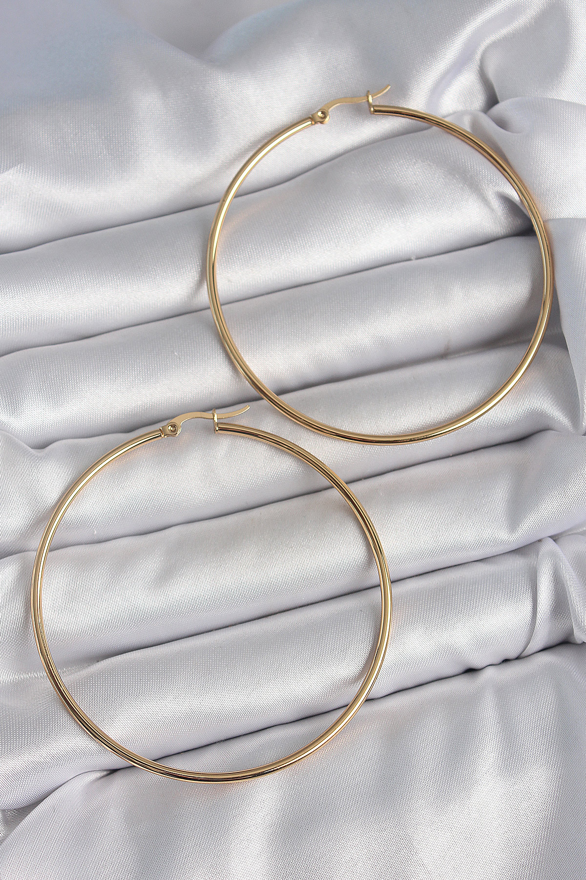 316 Çelik Gold Renk 63 mm Halka Model Kadın Küpe - Lisinya
