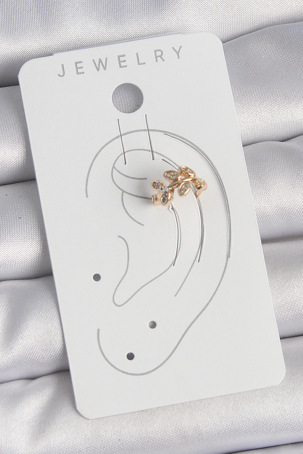 Pirinç Gold Renk Zirkon Taşlı Yaprak Model Kadın Kıkırdak Küpe - Lisinya